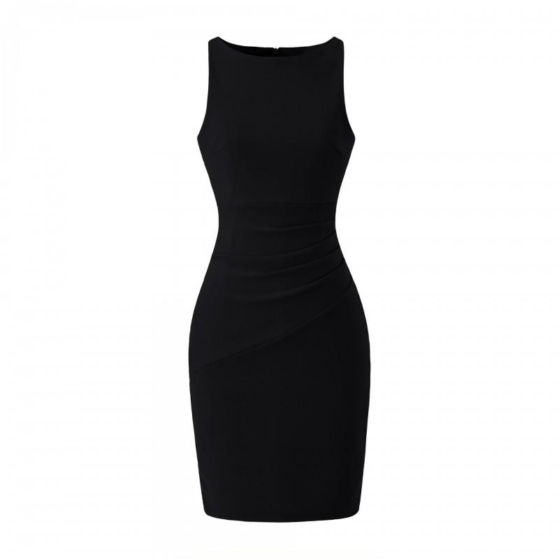 Womens Slim Fit Pleated Sleeveless Dress Bodycon Midi Length Casual Elegant Style