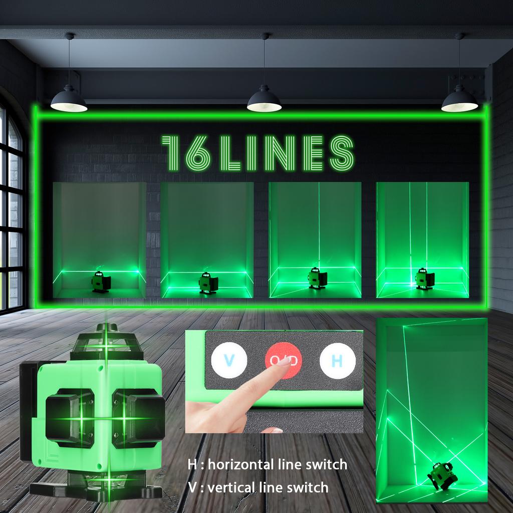 Многофункциональный 16-линейный лазерный уровень, 3 градуса, самовыравнивающаяся машина, перезаряжаемая литиевая батарея, нивелирующая машина