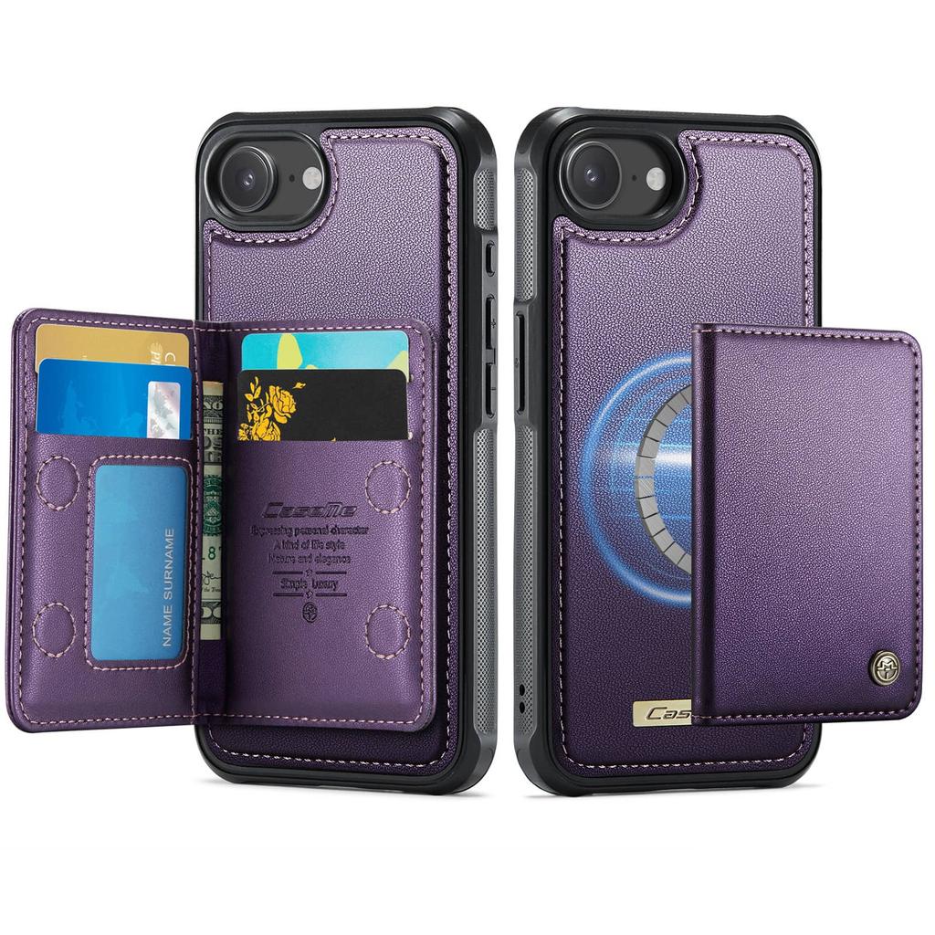 Для iPhone 17e Магнитный Кошелек 2-в-1 Съемный Держатель для Карт с RFID-блокировкой Подставка Ударопрочный Чехол-книжка из Искусственной Кожи