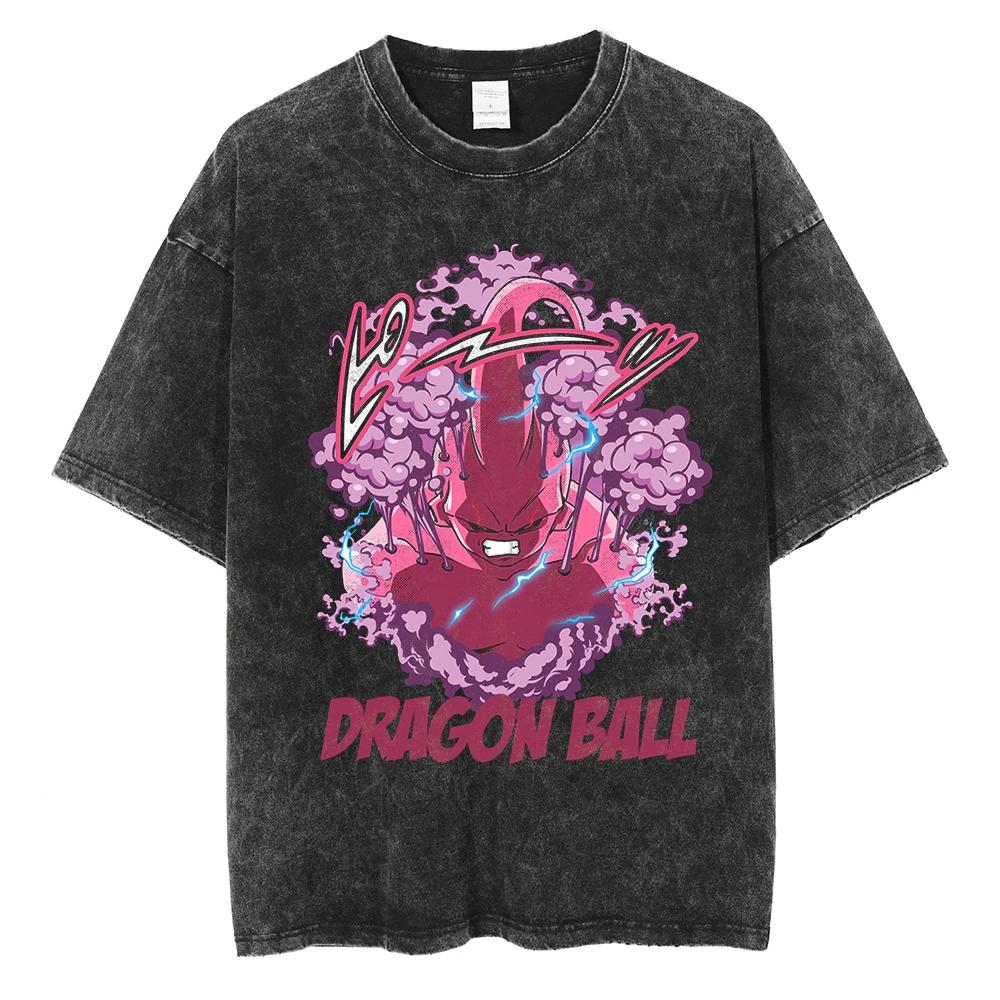 Men Hip Hop Streetwear T Shirt Dragon Ball Graphic T Shirt Cotton Loose Short Sleeve Black Washed Tshirt Oversize Harajuku