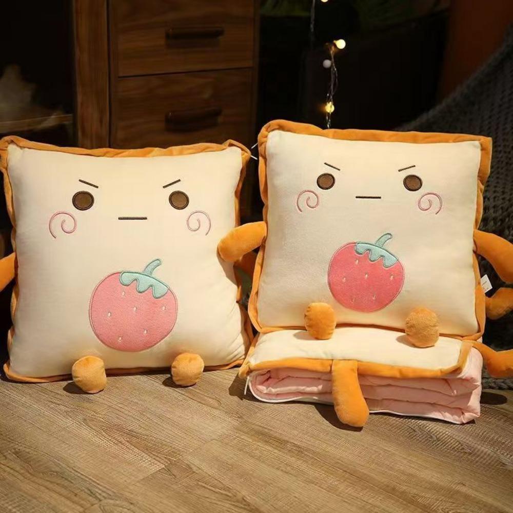 Soft Travel Blanket Comfortable Car Pillow Cartoon Embroidery 2 in 1 Pillow Blanket  Household