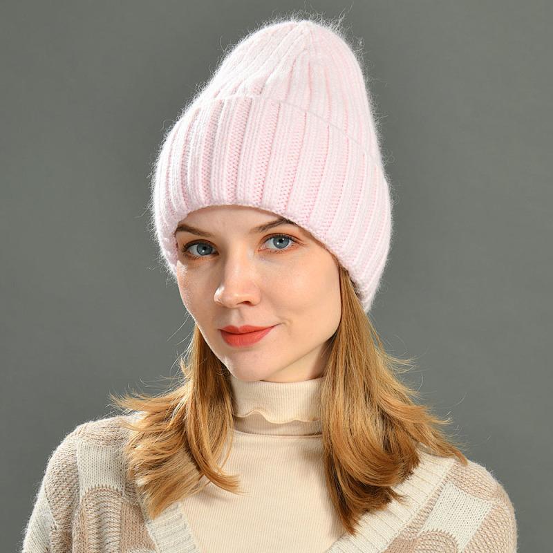 Versatile series adult rabbit velvet knitted hat solid color lined outdoor satin lining wool hat source
