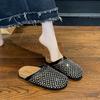 2025 Summer Rhinestone Full Diamond Slippers Breathable Fishing Net Hollow Bag Head Half Slippers Wear Flat Sandals