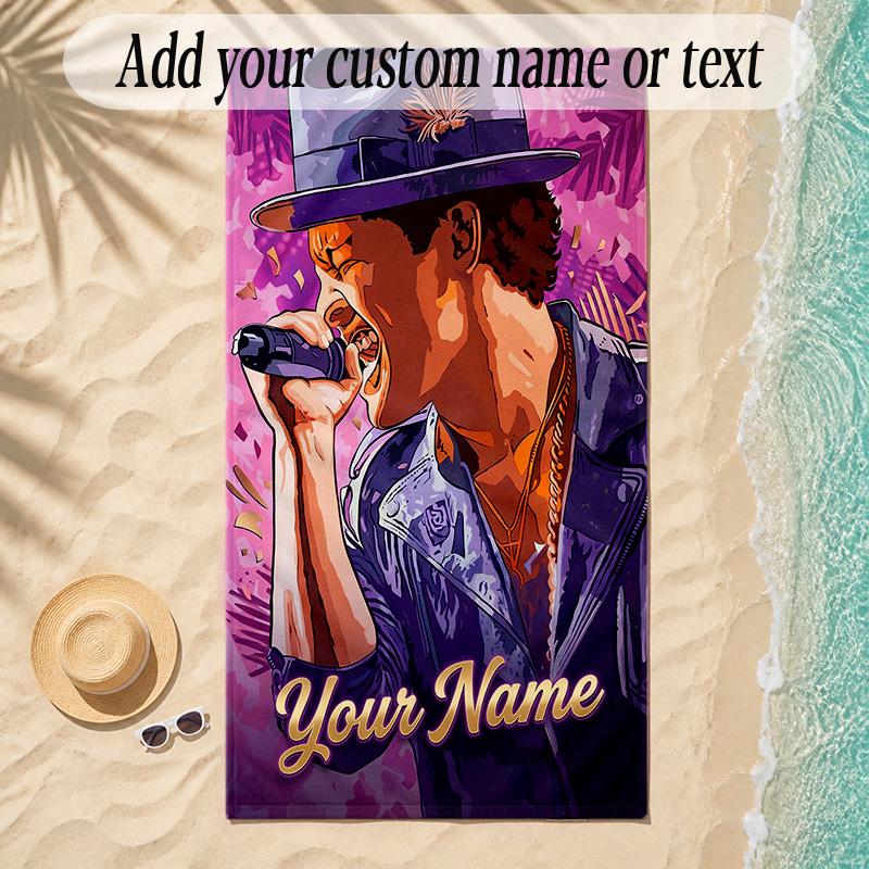 Beach TowelBruno Mars Custom Name Text Personalized Soft Towel for Beach Pool Indoor Home Decor Gift