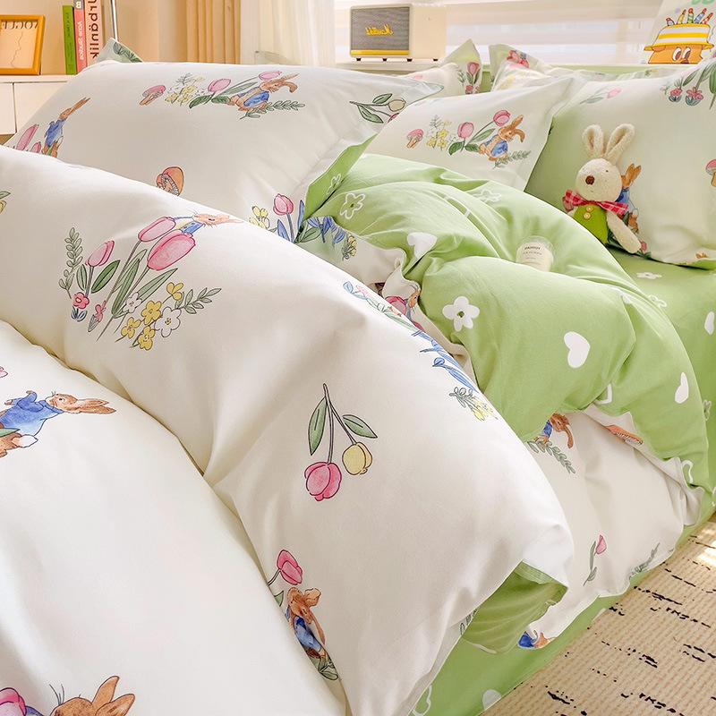 Thickened Skin-friendly Cotton Sheets Four-piece Quilt Cover Twill Sheets Cartoon Dormitory Three-piece Set