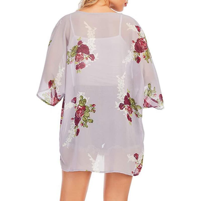 YYFS Женская мода повседневная летняя весна цветочный узор принт блузки и рубашки рукава 3/4