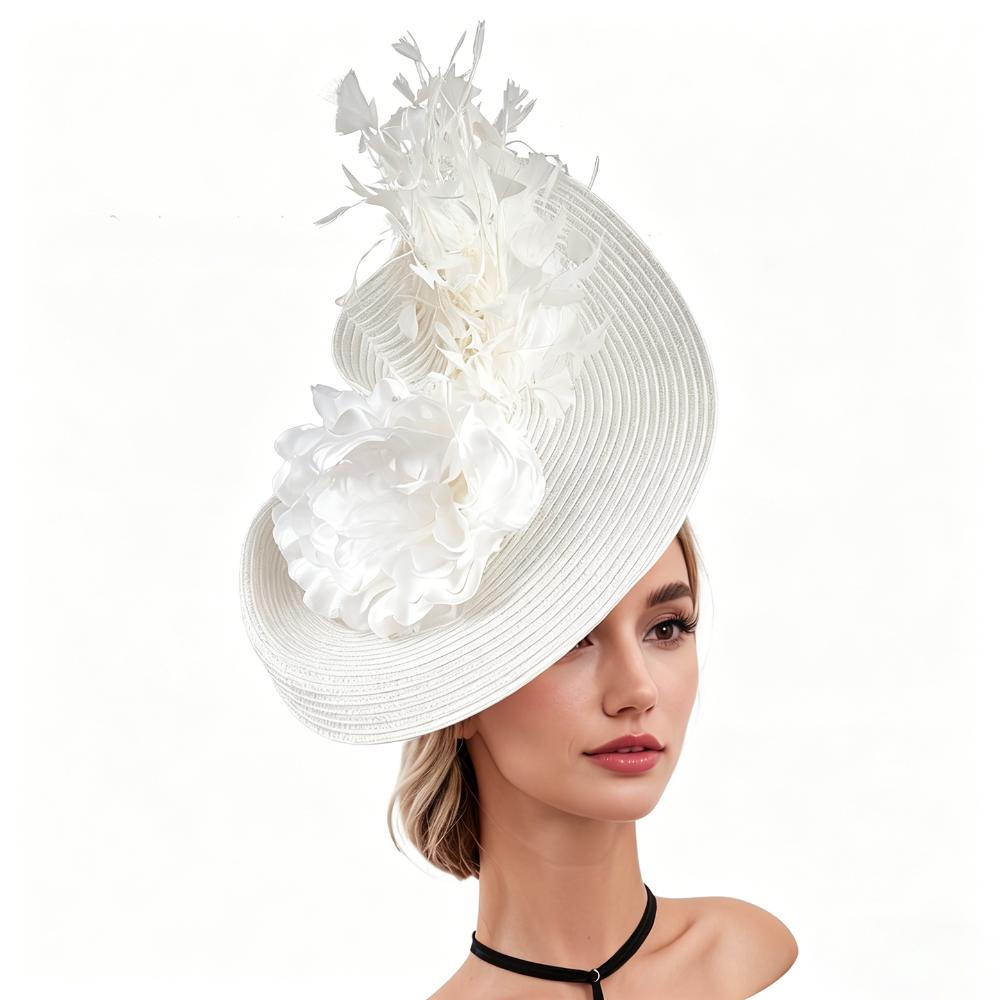 Handmade Feather Fascinator Hat Straw Flower Headpiece Women Fascinator Derby Pillbox Hat