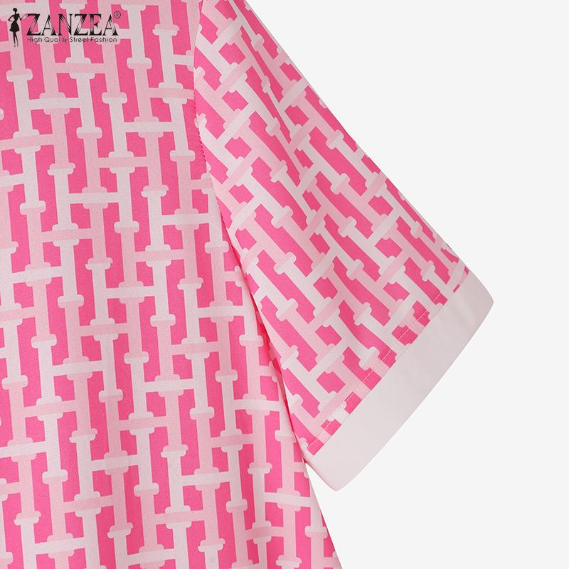 ZANZEA Женское повседневное платье с коротким рукавом и круглым вырезом с принтом