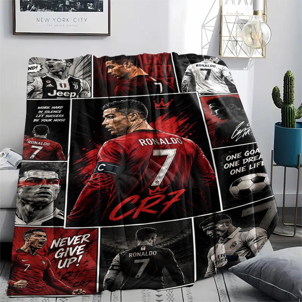 1Pc Ronaldo Print Flannel Blanket High Quality Warm Comfortable Cover for All Seasons Perfect for Gifts Home Decor