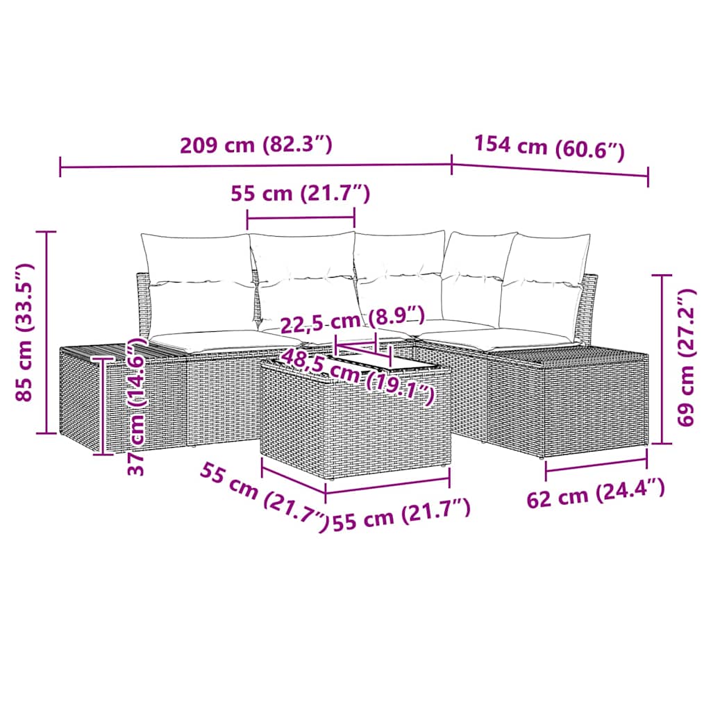 Garden Sofa Set 5 pcs Brown Poly Rattan