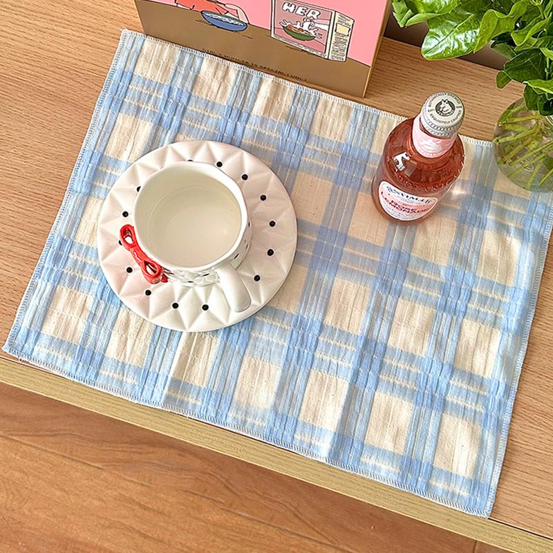 1PC Cotton Plaid Placemat Kitchen Decor Checkered Tablemats Ins Grid Series Meal Mat Photography Props 38x28cm