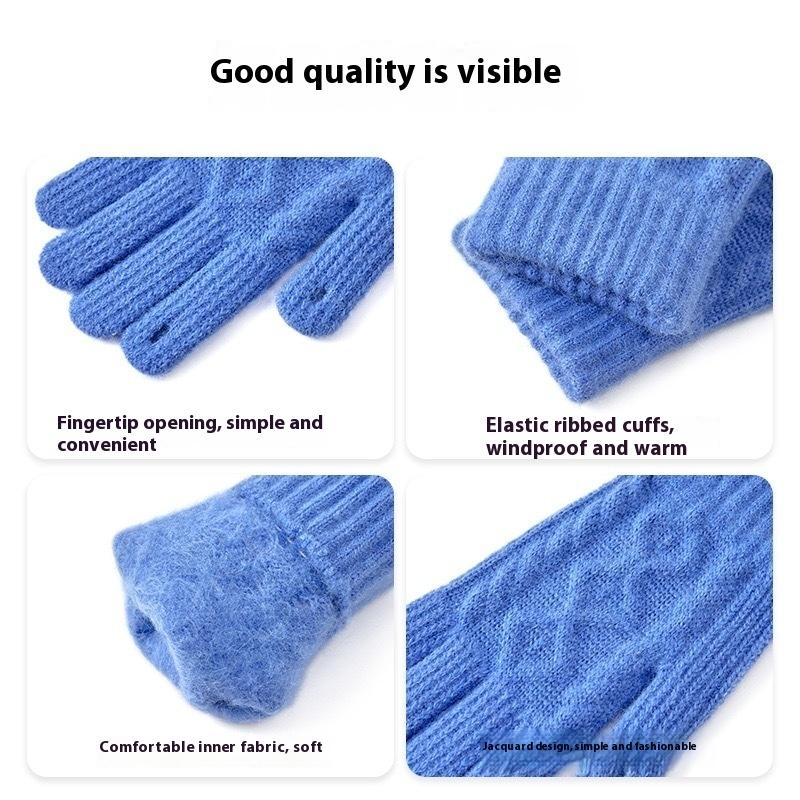 Thickened Knitted Autumn Winter Gloves Touchscreen Compatible Riding Warmth Insulation Pure Color Cute Gloves Unisex