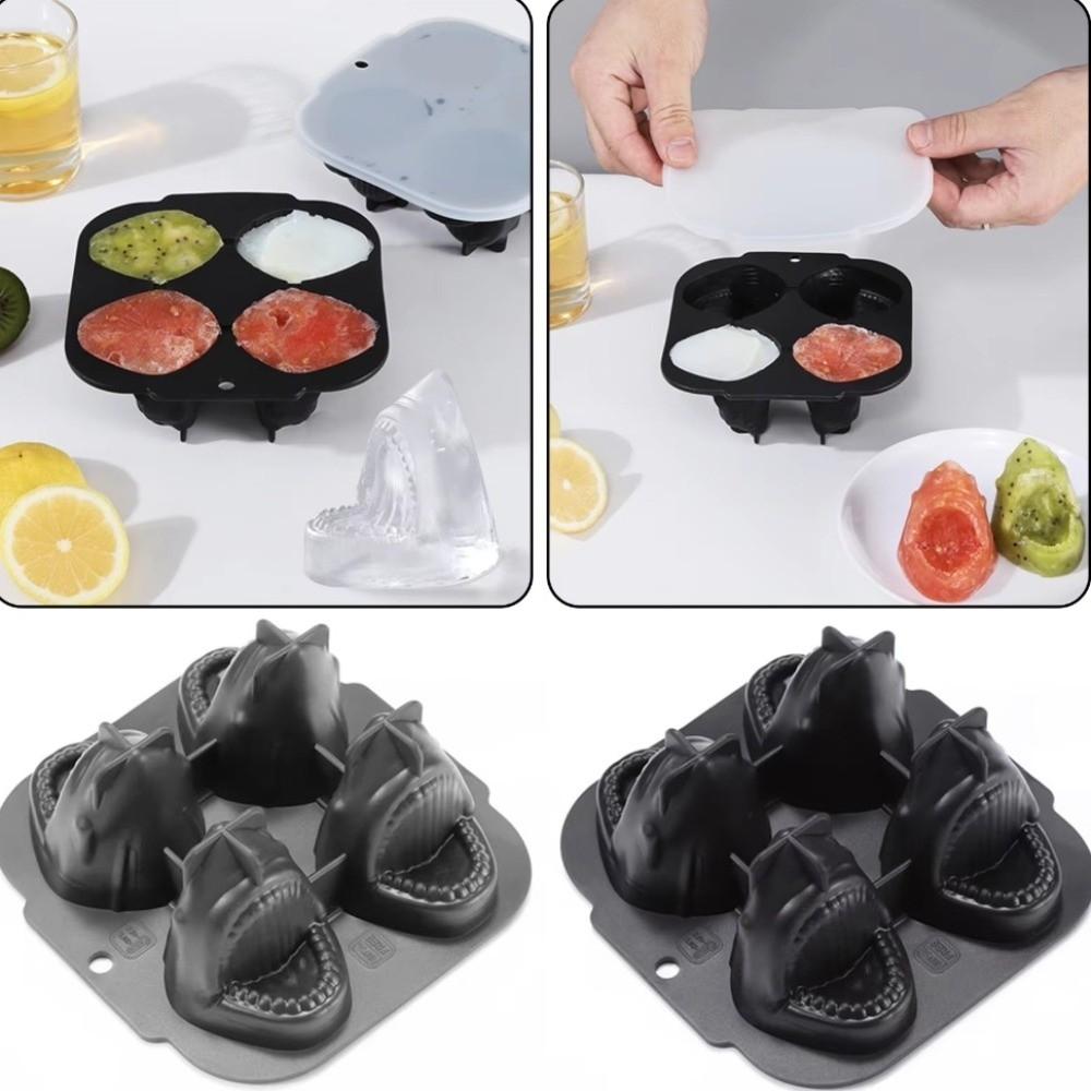 2pcs 3D Sharks Ice Cube Mold 4 Grid Ice Cube Maker Durable Ice Cube Tray Summer