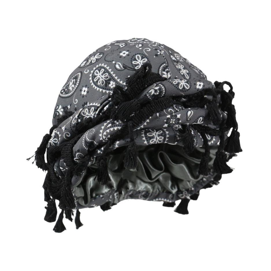Tassel Durag Satin Lined Skull Cap, Soft Cotton Pirate Head Wrap, Adjustable Fringe Tassel Bandana, Hip Hop Hair Protection Bonnet for Men Women