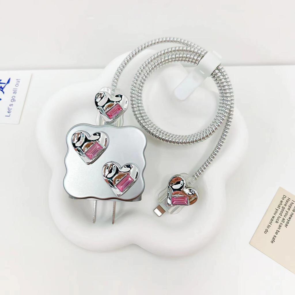 Rhinestone Heart Bear Charger Cover Set for Apple 18/20 EU/US - 5 Pieces