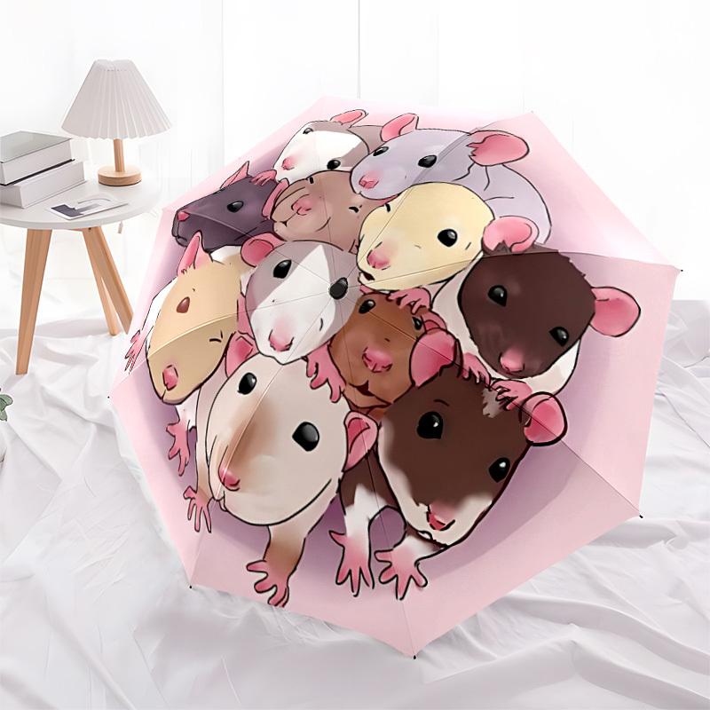 1pc Rat Plushies Automatic Folding Umbrella - Portable Collapsible Design, 8-Rib Iron Frame, Durable Fabric yy251125095