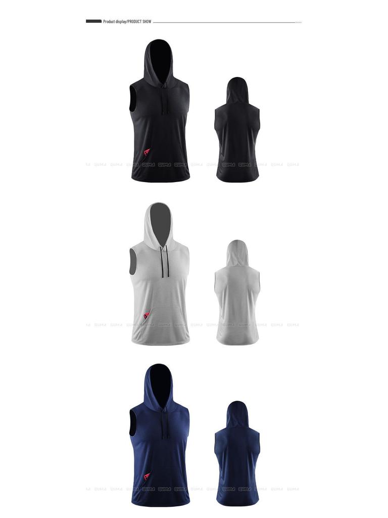 Мужской жилет для фитнеса с капюшоном и без рукавов: Быстросохнущая, дышащая сетка для бега и баскетбола