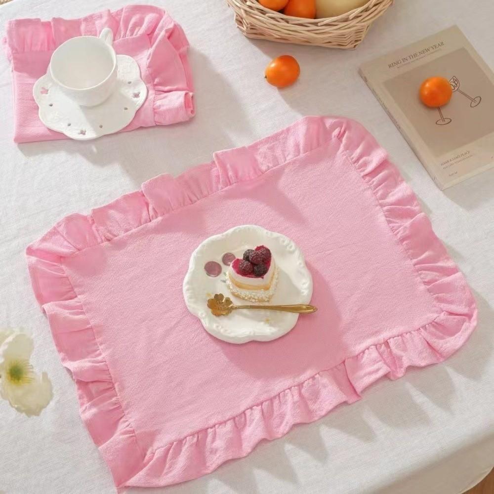 Ruffle Heat-Insulated Mat Stripe Grid Table Mat Washable Coaster  Breakfast