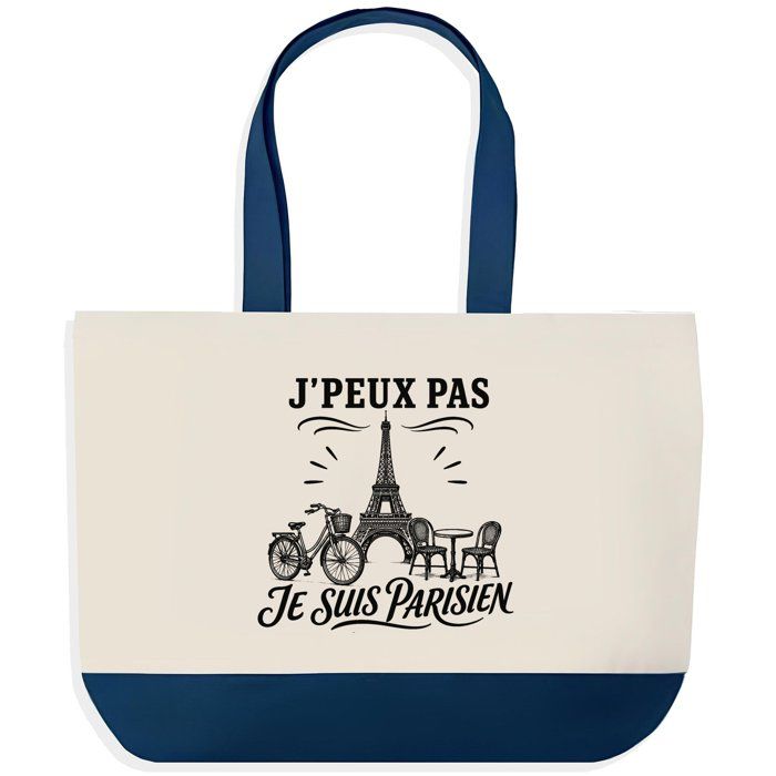 Sac de courses - PLANETEE - Grand Sac Cabas Fond Bleu - Coton 170 g/m² - 45×40×15 cm 27 L - Impression DTG motif noir