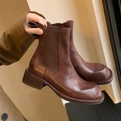 Модные AIYUQI 2025 Новые женские ботинки челси Ретро квадратный носок Женские ботильоны Большой размер Стрейч женские Ботинки-сигареты