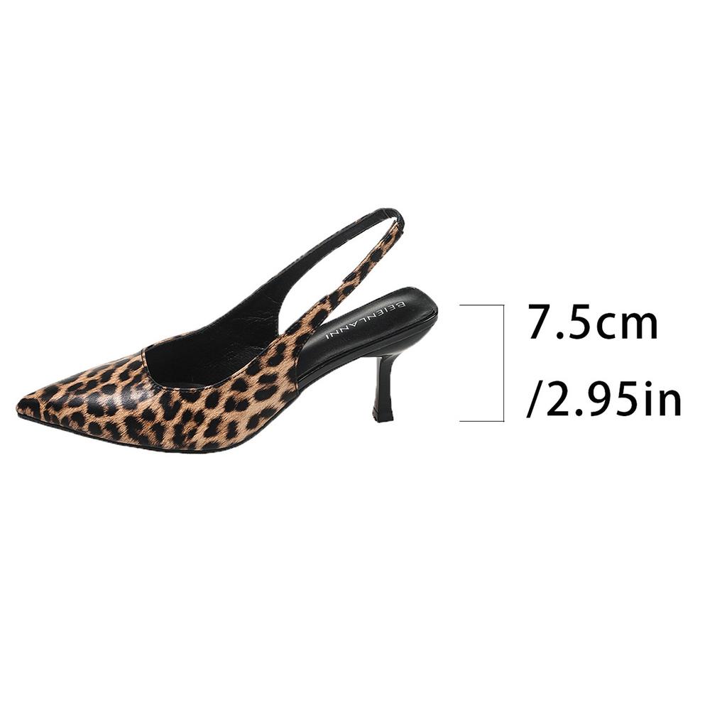 Foreign Trade Leopard Print Temperament Character High Heels Women Fat Feet Wide Pointed Head Thin Heel Rear Empty Shallow Mouth Bag Head Sandals 42