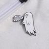 Unique White Ghost Metal Badge Brooch For Halloween Featuring Playful Cartoon Letters