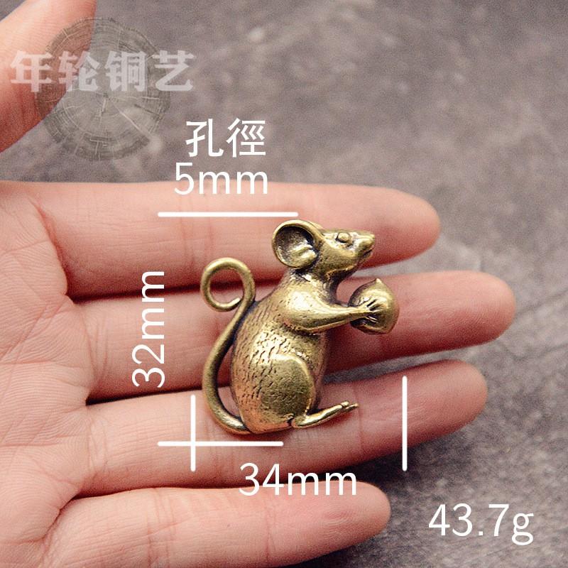 Solid Brass Rat Holding Peach Keychain Animal Zodiac Charm Decorative Key Ring Bag Car Home