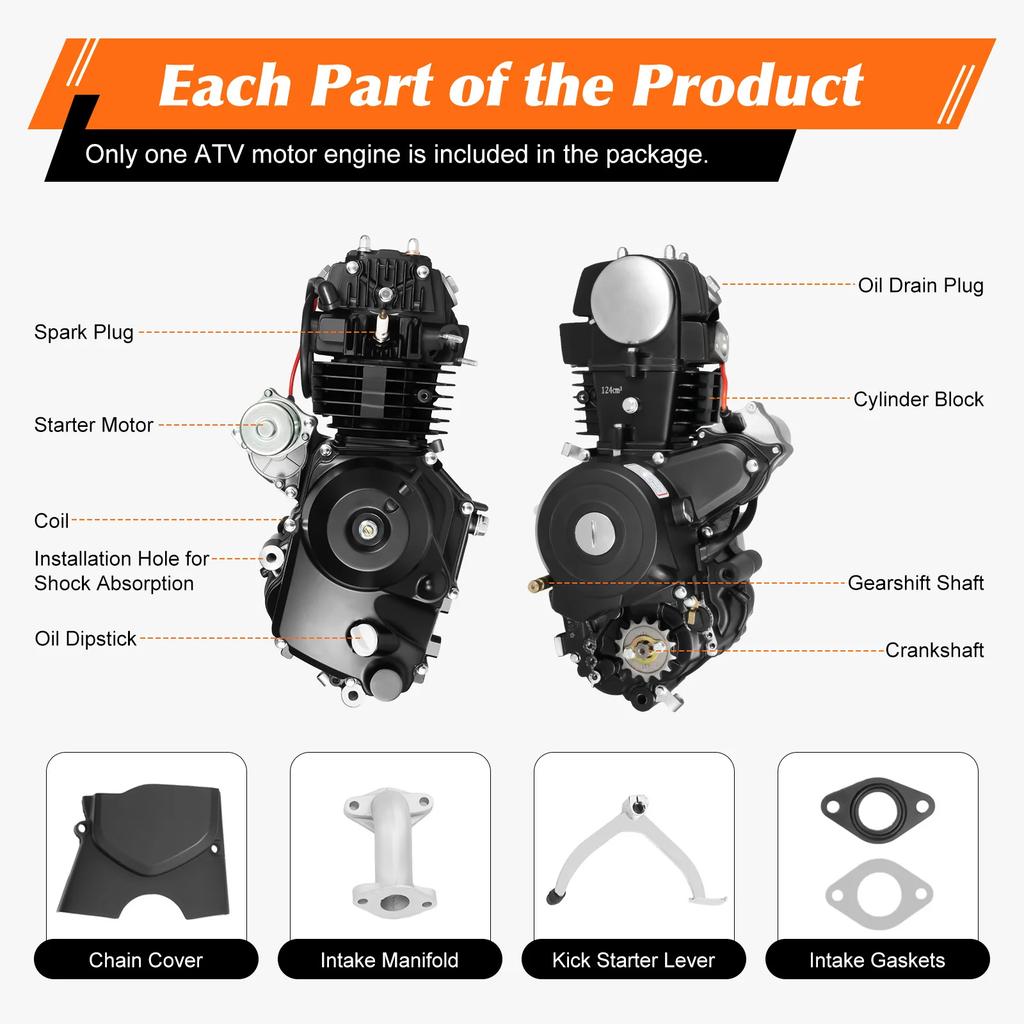 110CC 4-stroke ATV Single Cylinder Engine Motor Air Cooling Semi-Auto 4-speed Machine With Reverse Electric Start For GO Karts