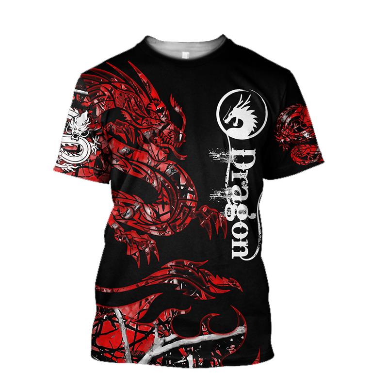 Мужская футболка для мужчин, одежда большого размера, футболка с китайским драконом и графическим 3D принтом, летние повседневные модные топы с короткими рукавами