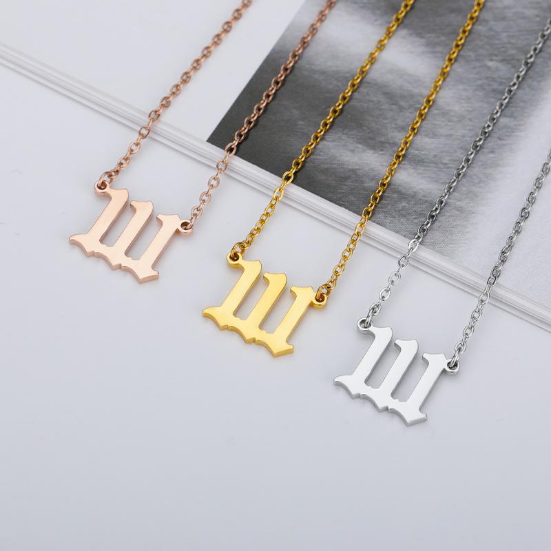 Angel Number Necklaces For Women 111 222 333 555 666 777 888 999 444 Devil Necklace Stainless Steel Pendant Men Bff Goth Jewelry