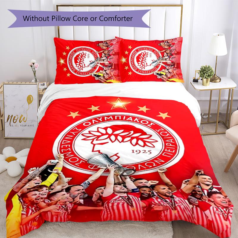 Olympiacos F.C 3pcs Bedding Set Duvet Cover Closure Includes 1 Duvet Cover & 2 Pillowcases for All Seasons Bedroom Home Dorm Decor