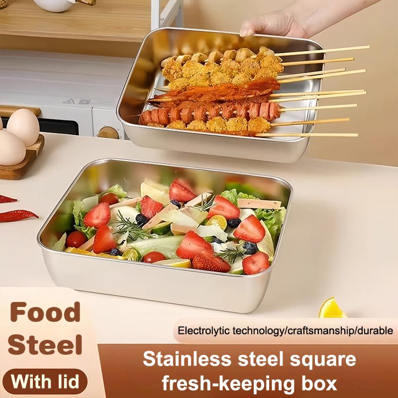 5 шт. Контейнер для хранения продуктов из нержавеющей стали, Контейнер для сохранения свежести с крышкой, Прямоугольный, для колбасы, лапши, фруктов