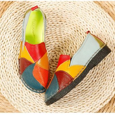 Новые женские туфли на плоской подошве из натуральной кожи, повседневные женские туфли с цветными блоками, туфли средней высоты для мам, туфли больших размеров