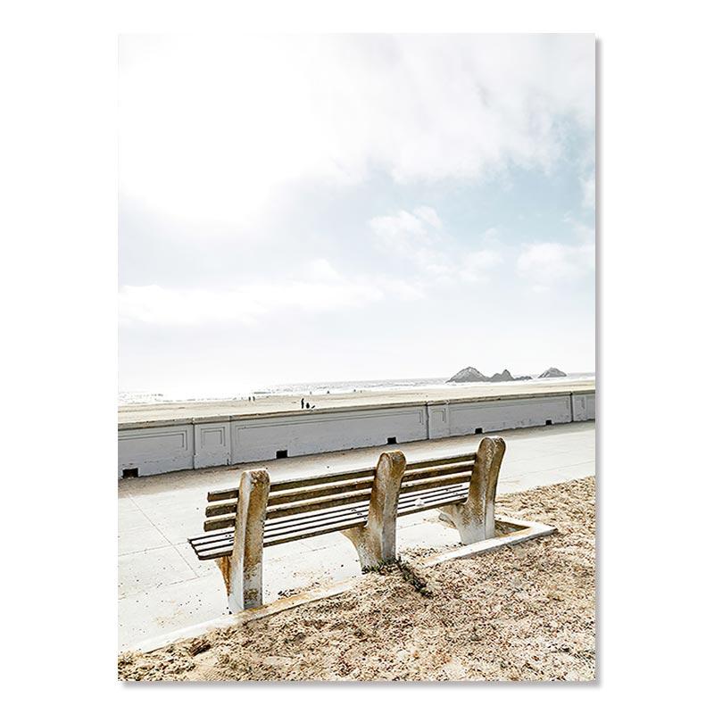 Пляжная декорация Живопись Постер Океан Белые ракушки Мост Природный пейзаж Настенное искусство Скандинавский холст Принт Картина Для декора дома