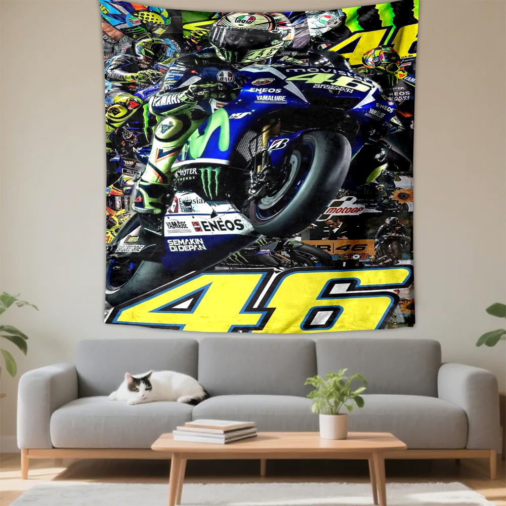 Tapestry Valentino Rossi No.46 Movistar Yamaha MotoGP Blue Collage Poster Wall Hanging for Fan Cave