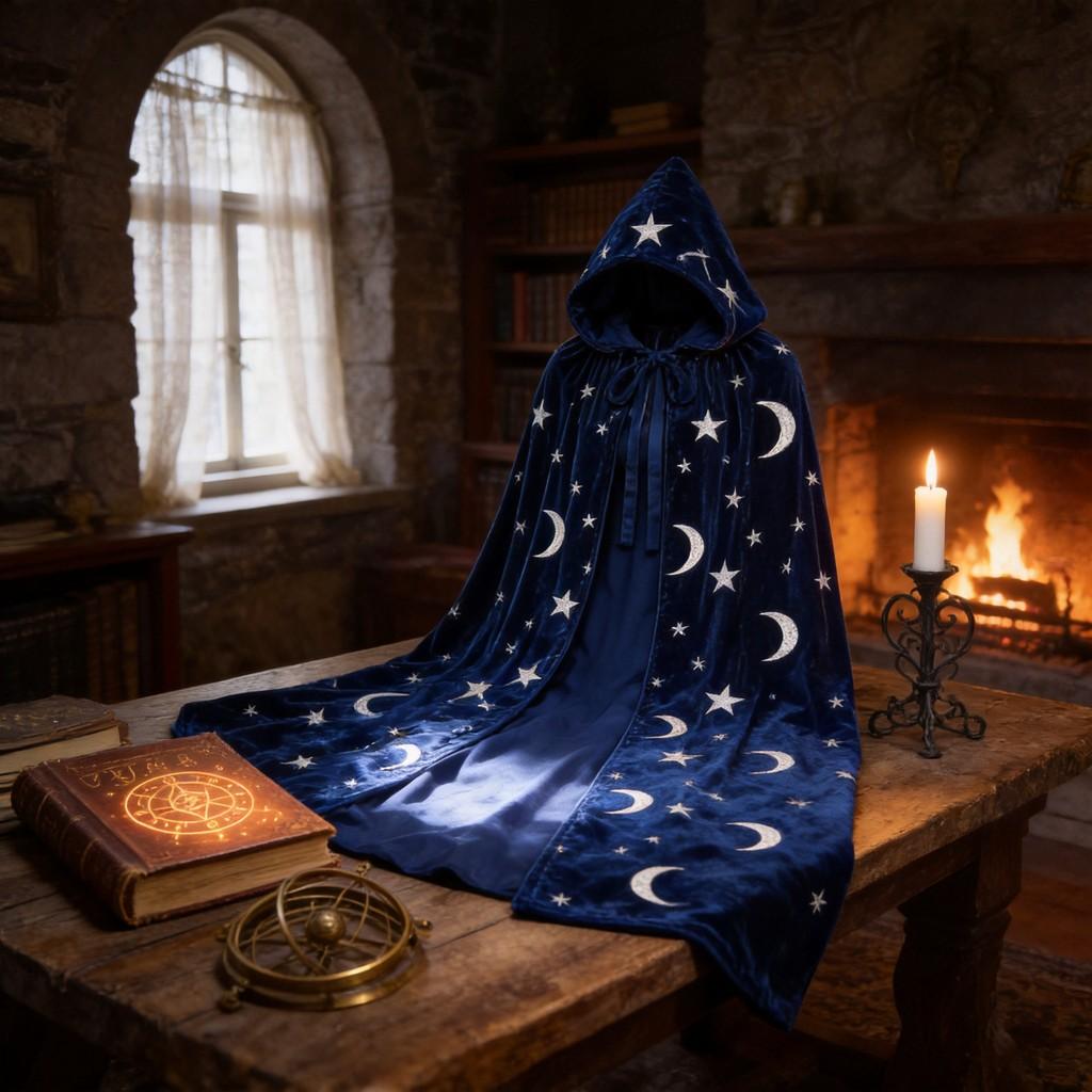Medieval Star Moon Magician Cape With Vintage Style Polyester Material For Costume Parties