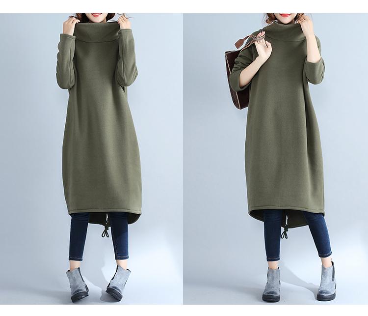 2017 Этнический стиль Большой размер Хлопково-льняное платье на флисовой подкладке с высоким воротником