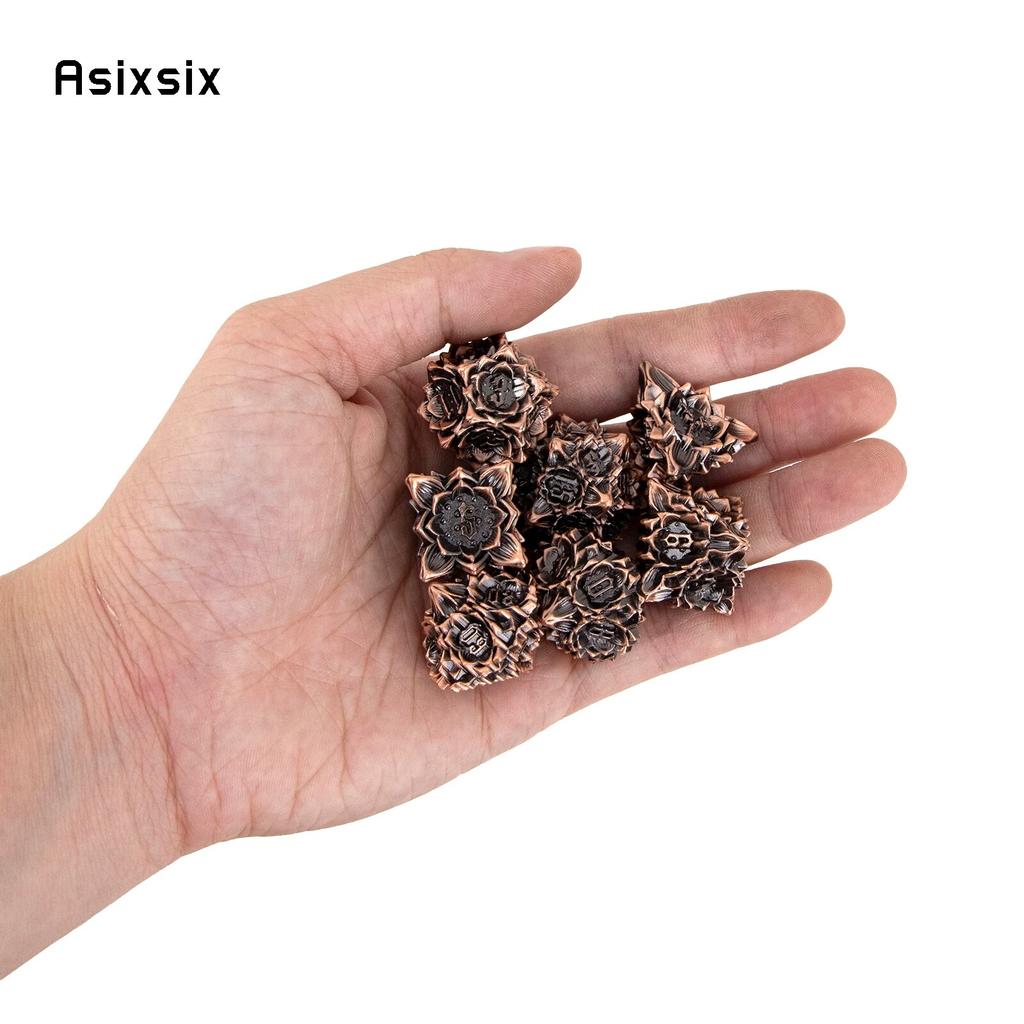 7 Pcs Copper Black Lotus Flower Metal Dice Solid Metal Polyhedral Dice Set Suitable for Role-Playing RPG Board Game Card Game