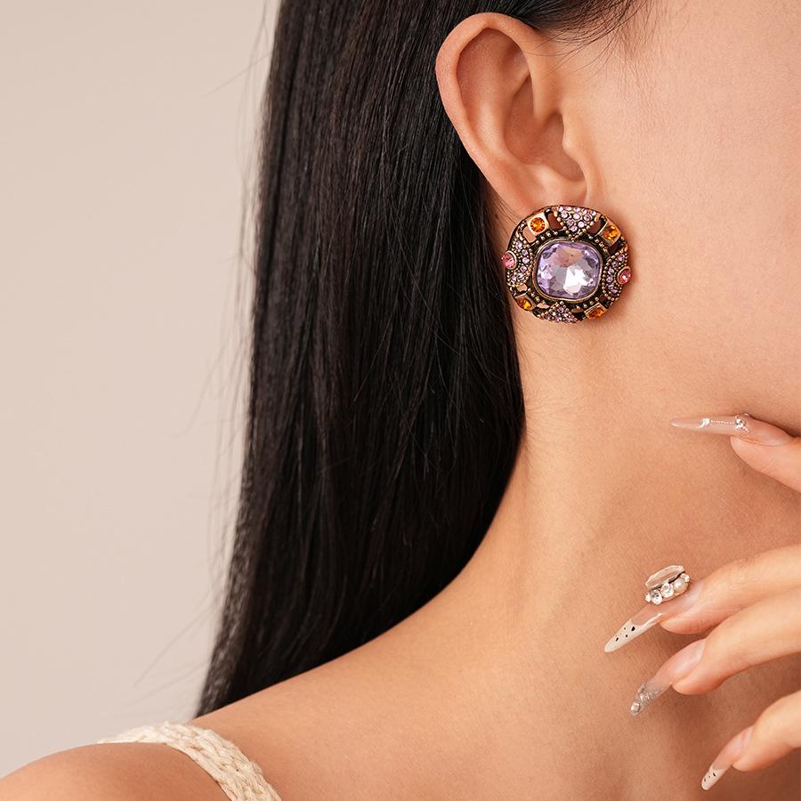 Винтажные роскошные геометрические серебряные серьги-гвоздики с бриллиантами - Нишевый дизайн французского двора высокого класса для женщин