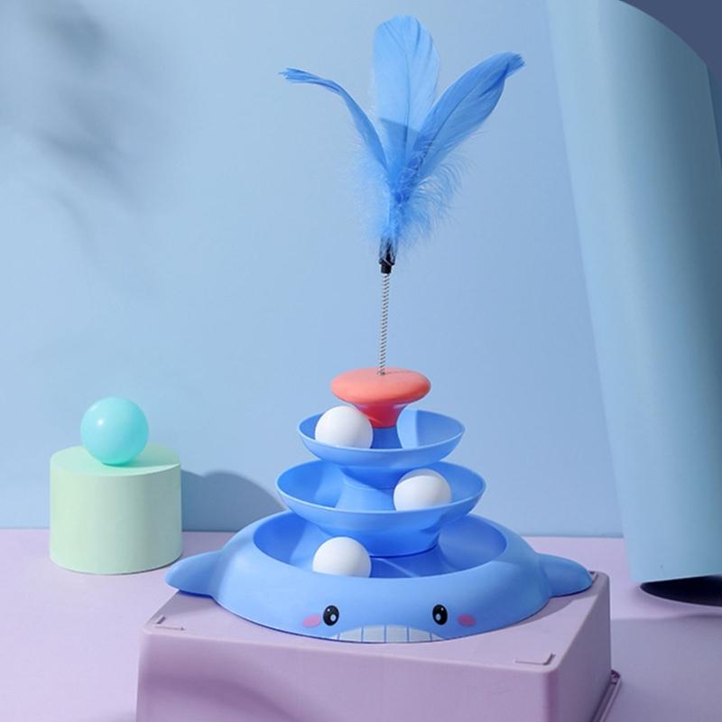 Интерактивная игрушка для кошек для домашних кошек, 3-уровневая башня, игрушка-вертушка, трек с 3 мячиками и забавная дразнилка для кошек