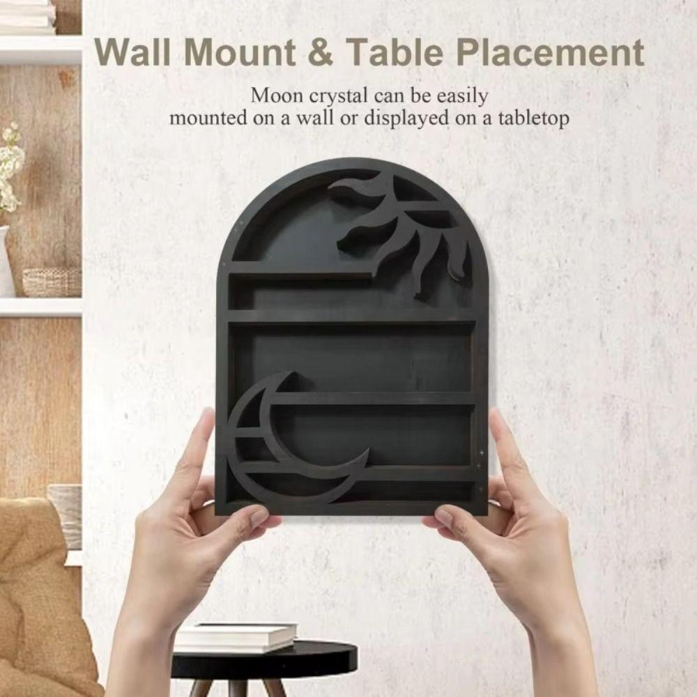 Wooden Material Wood Storage Shelf Moon Design Crystal Shelf Display Rack Crystal Display