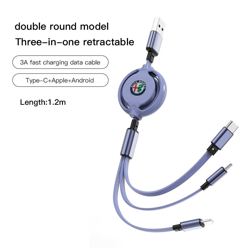3-in-1 Micro Data Wire USB Type C Fast Charger For Alfa Romeo Giulietta GT 159 147 156 Mito Brera Giulia F1 Stelvio Volante