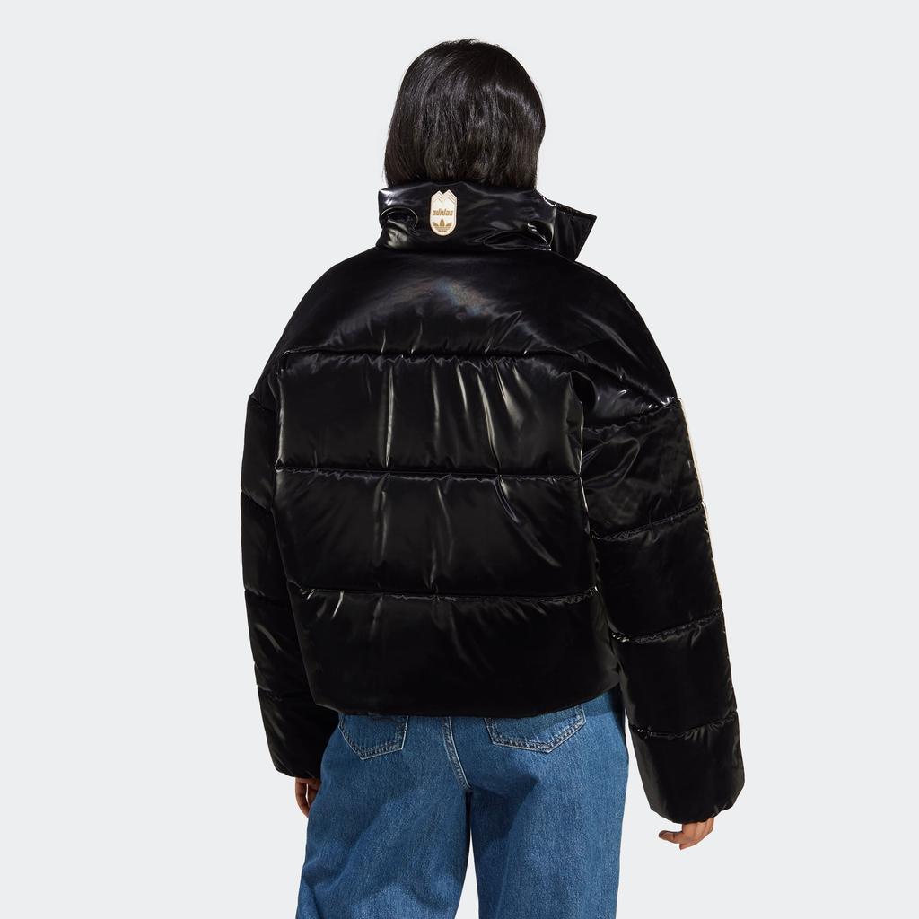 Adidas Originals Trefoil Puffer Jacket With Contrast Panel And Glossy Logo Print Women Jackets Black IA3919