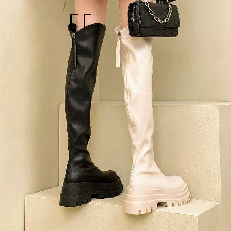 Boots Women's 2025 Autumn New Sleeve Long Tube Handsome High Tube Elastic Boots Small Man Over Knee Skinny Knight Boots