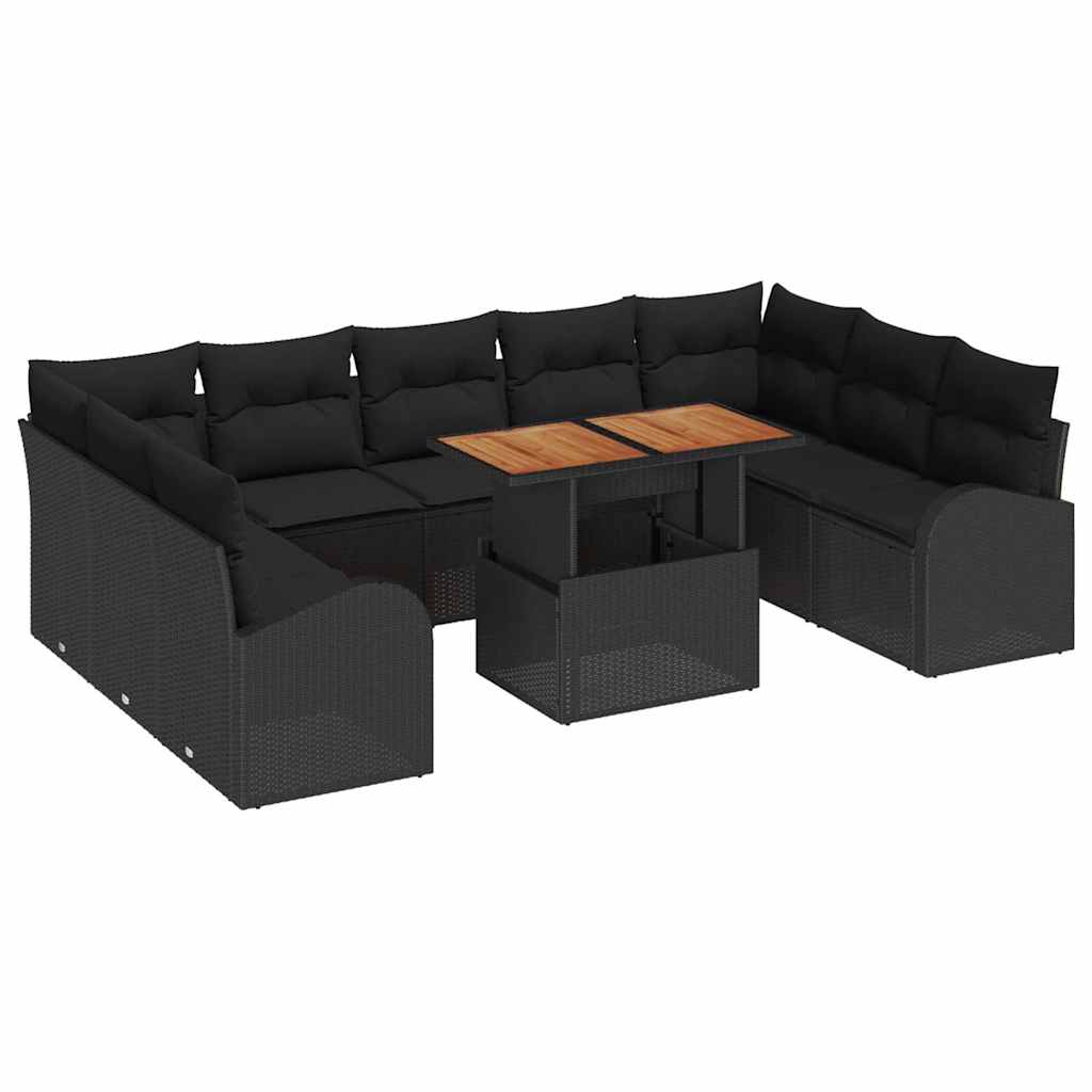 Garden Sofa Set with Cushions 10 pcs Black