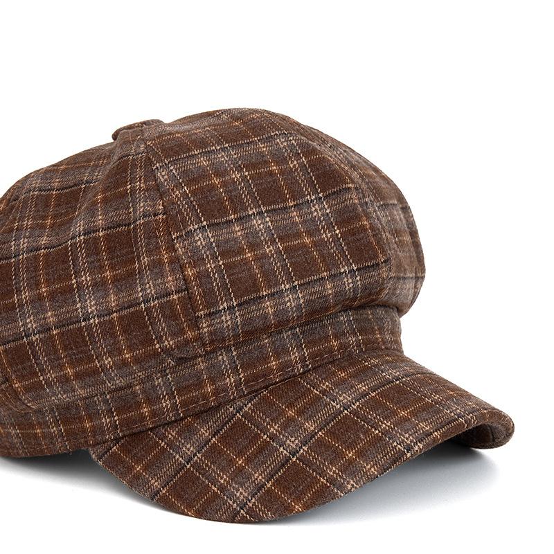 Винтажный клетчатый берет Женский осенне-зимний восьмиугольный картуз Шапка художника