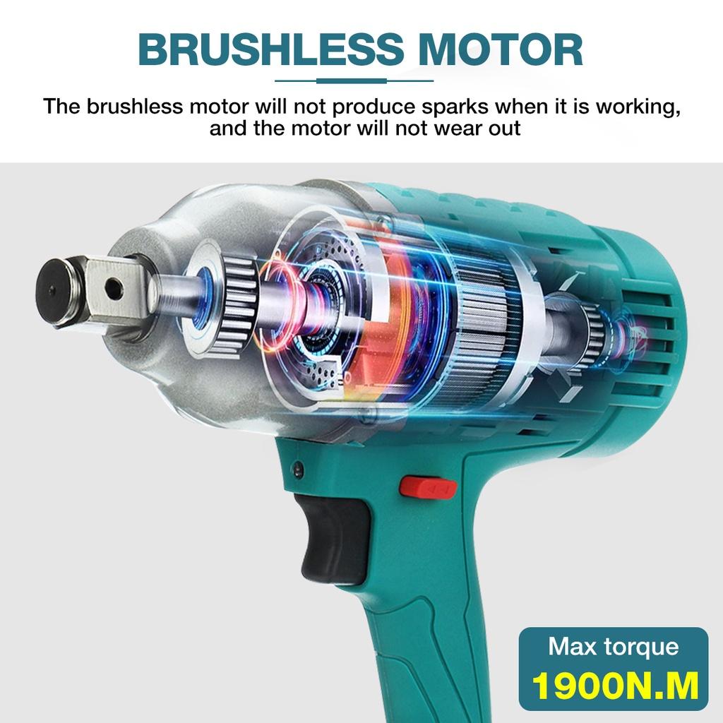 588В 1900Н.м Высокий Крутящий Момент Бесщеточный Электрический Ударный Гайковерт 3/4"/1/2" Головка Гаечного Ключа Гайковерт для Автомобильных Шин Аккумуляторный Инструмент-Драйвер синий