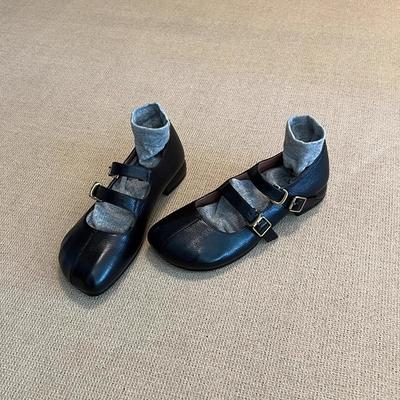 Версия из овчины~ натуральная кожа ретро круглый носок неглубокий вырез одинарная обувь женские французские балетки с юбкой туфли Мэри Джейн