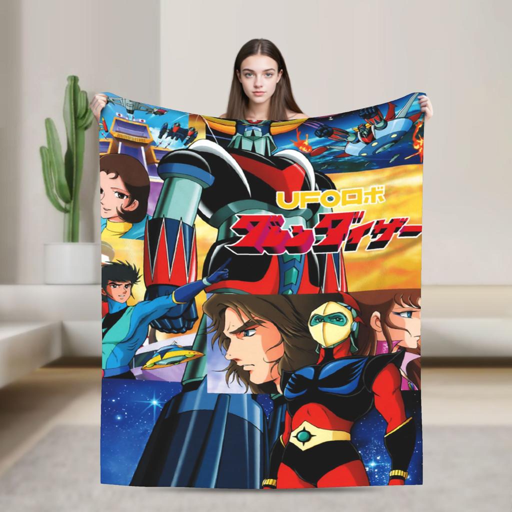 Mazinger Z Manga Knitted Blankets Coral Fleece Plush UFO Robot Grendizer Warm Throw Blanket for Bedding Couch Bedspread