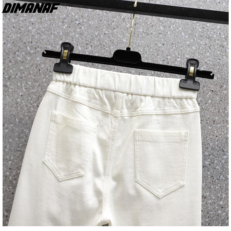 DIMANAF Большие размеры Женские брюки Летние короткие джинсы Джинсы с эластичной резинкой на талии Свободные брюки Базовые шорты с отверстиями и высокой талией